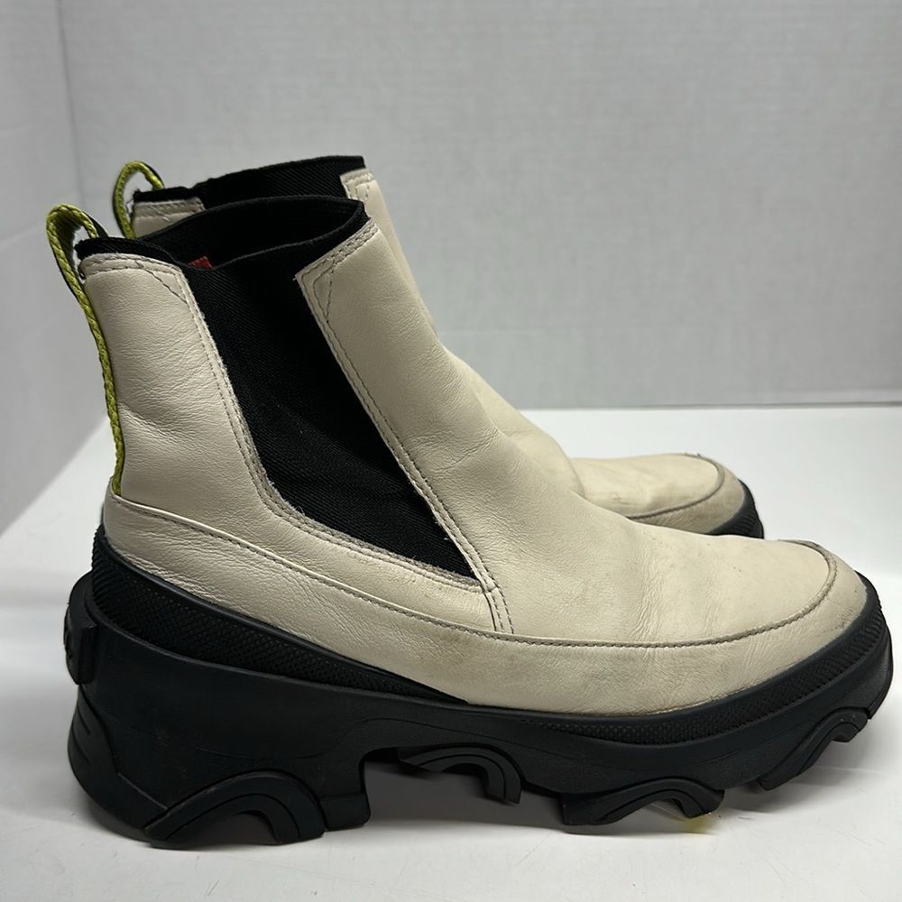 Sorel Brex Waterproof Leather Chelsea Heeled Ankle Boots White Women's Size 6.5